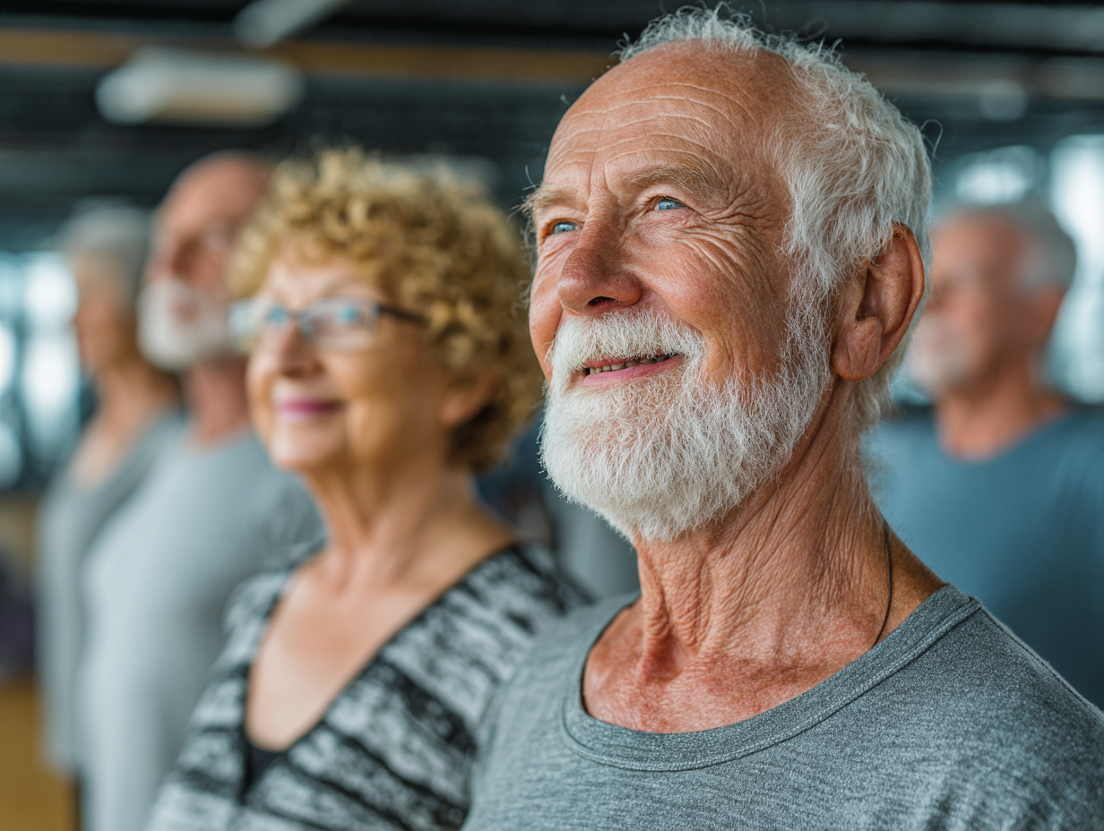 Група старших людей займається фітнесом